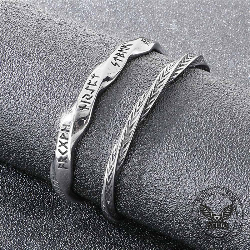 Viking Rune Möbius Twisted Stainless Steel Open Bracelet