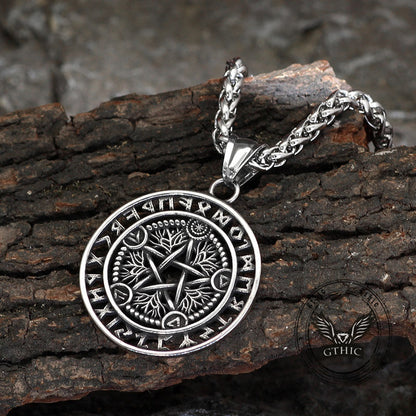 Viking Rune Pentagram Tree of Life Stainless Steel Pendant