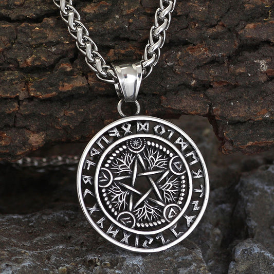 Viking Rune Pentagram Tree of Life Stainless Steel Pendant