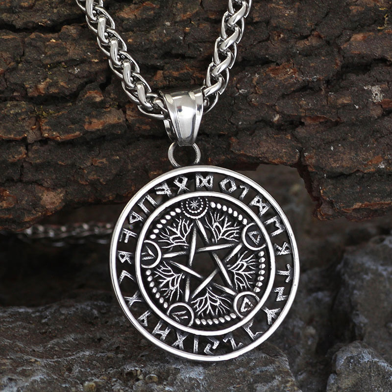 Viking Rune Pentagram Tree of Life Stainless Steel Pendant