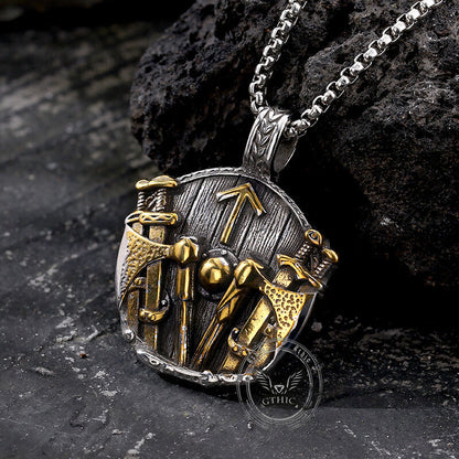 Viking Rune Shield Sword Stainless Steel Pendant