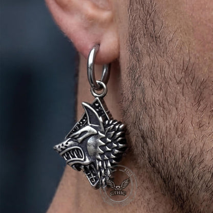 Viking Rune Wolf Head Stainless Steel Earrings
