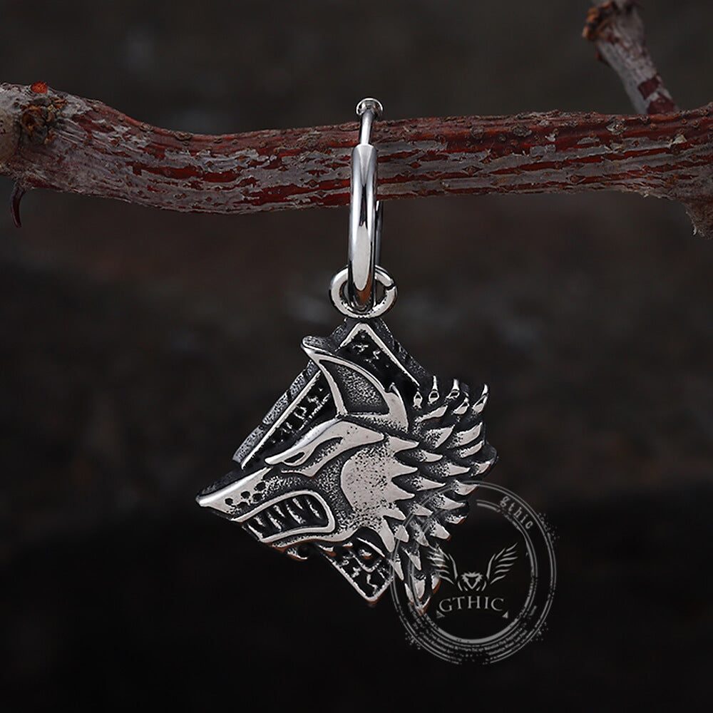 Viking Rune Wolf Head Stainless Steel Earrings