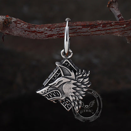 Viking Rune Wolf Head Stainless Steel Earrings
