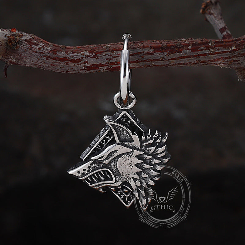 Viking Rune Wolf Head Stainless Steel Earrings