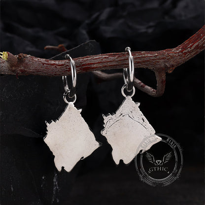 Viking Rune Wolf Head Stainless Steel Earrings