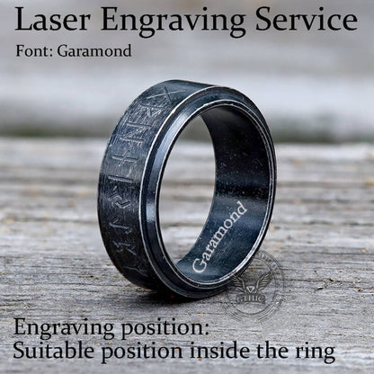 Viking Runes Carved Stainless Steel Spinner Ring