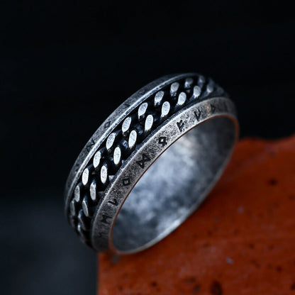Viking Runes Chain Nordic Spinner Stainless Steel Ring