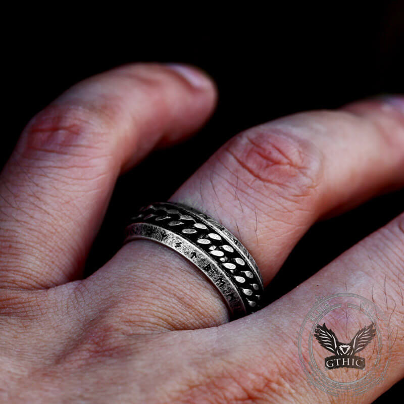 Viking Runes Chain Nordic Spinner Stainless Steel Ring