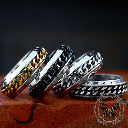 Viking Runes Chain Nordic Spinner Stainless Steel Ring