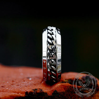 Viking Runes Chain Nordic Spinner Stainless Steel Ring