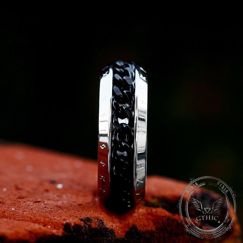 Viking Runes Chain Nordic Spinner Stainless Steel Ring