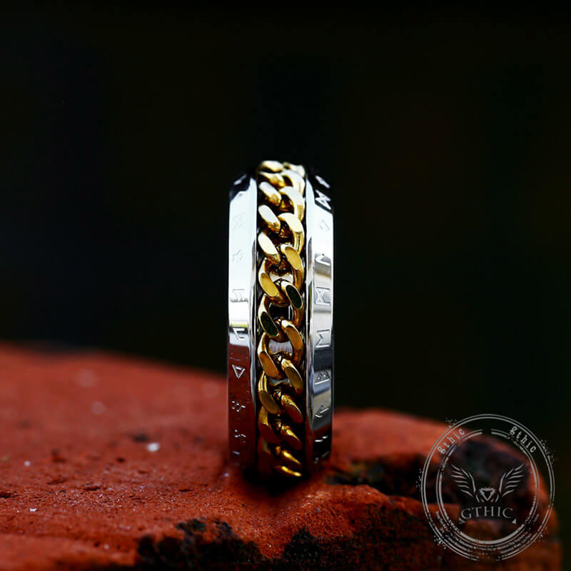 Viking Runes Chain Nordic Spinner Stainless Steel Ring