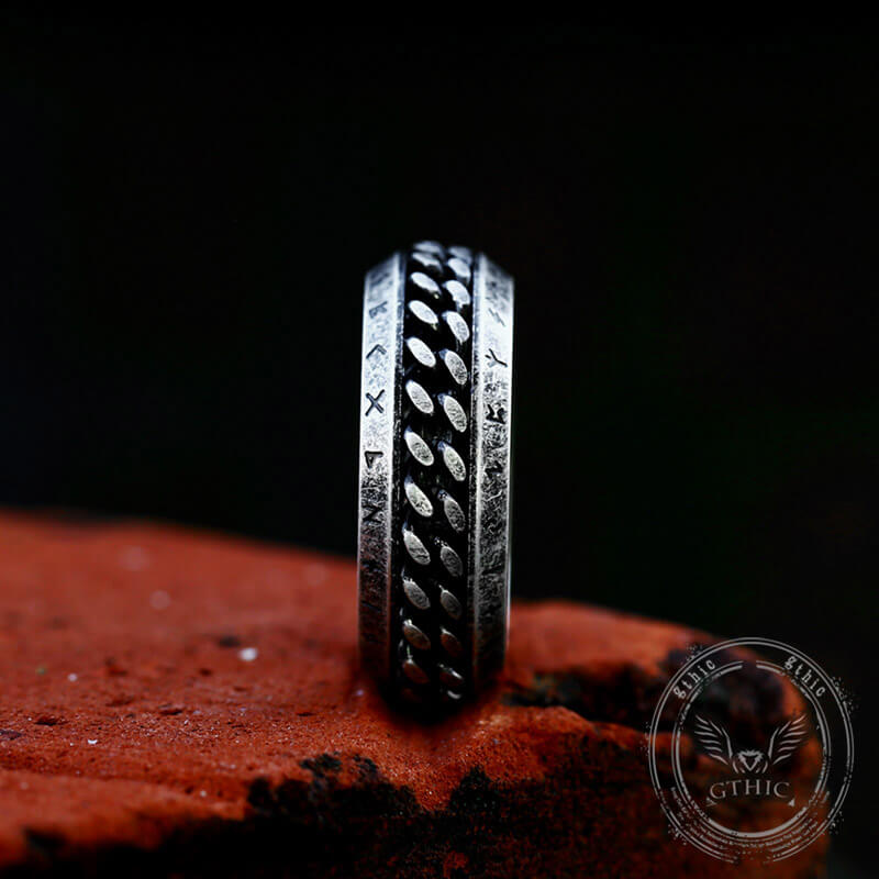 Viking Runes Chain Nordic Spinner Stainless Steel Ring