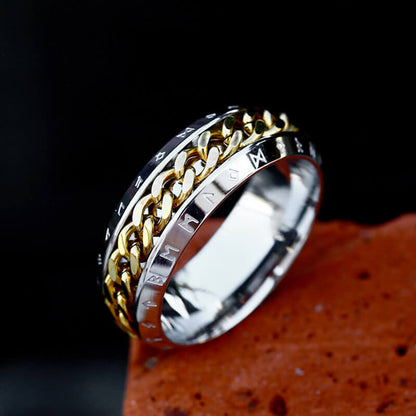 Viking Runes Chain Nordic Spinner Stainless Steel Ring