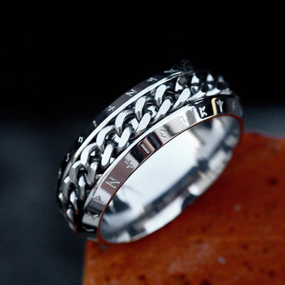 Viking Runes Chain Nordic Spinner Stainless Steel Ring