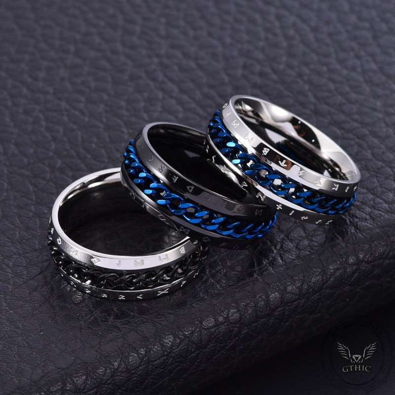 Viking Runes Chain Spinner Stainless Steel Ring