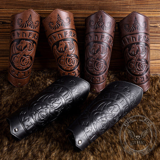 Viking Runes Flying Dragon Warrior Bracers
