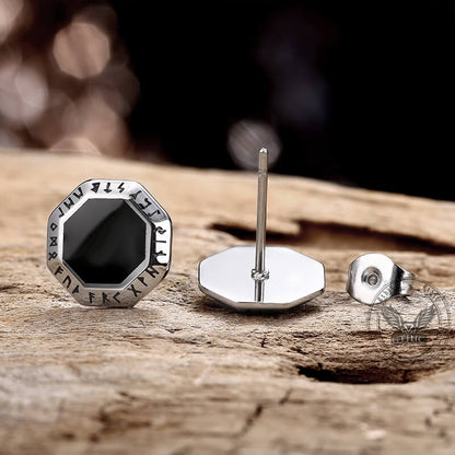 Viking Runes Octagon Stainless Steel Stud Earrings