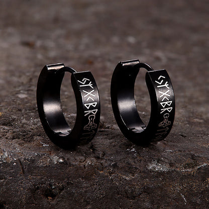 Viking Runes Stainless Steel Huggie Earrings