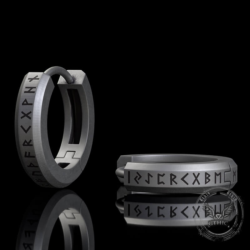 Viking Runes Sterling Silver Huggie Earrings
