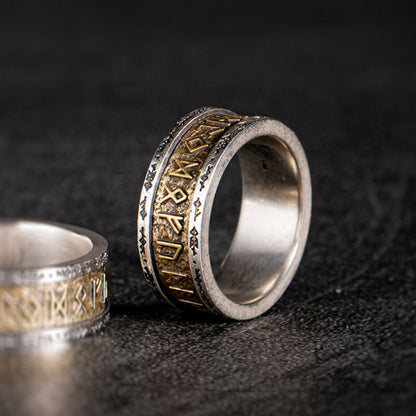 Viking Runes Sterling Silver Inlaid Brass Ring