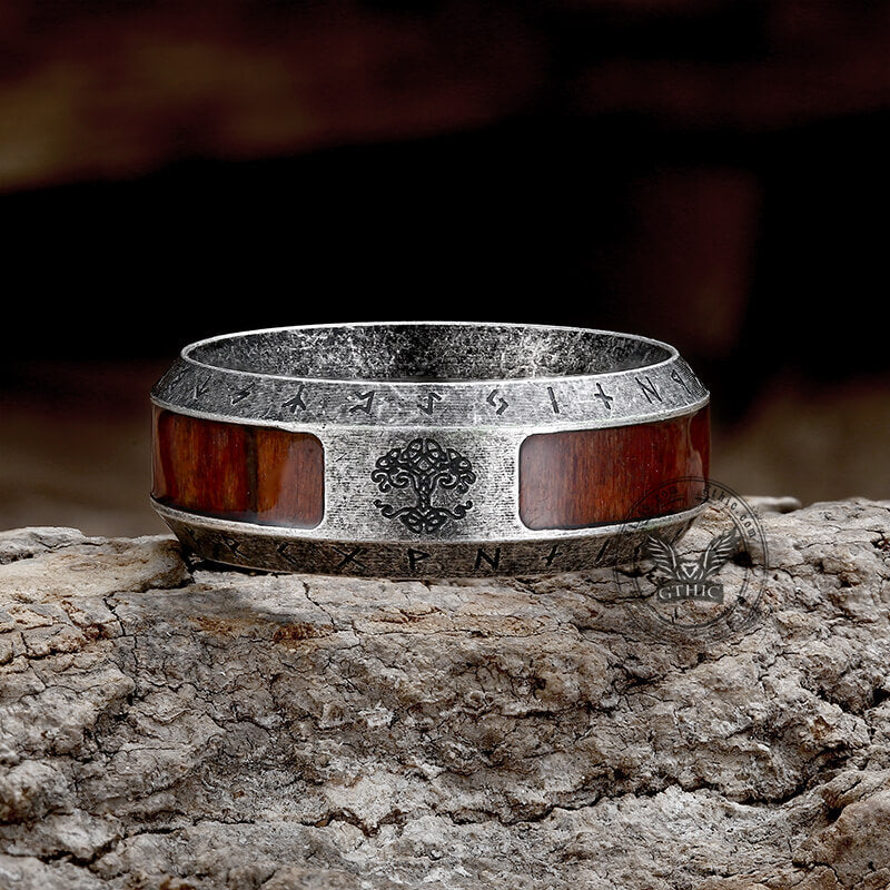 Viking Tree of Life Stainless Steel Wood Ring