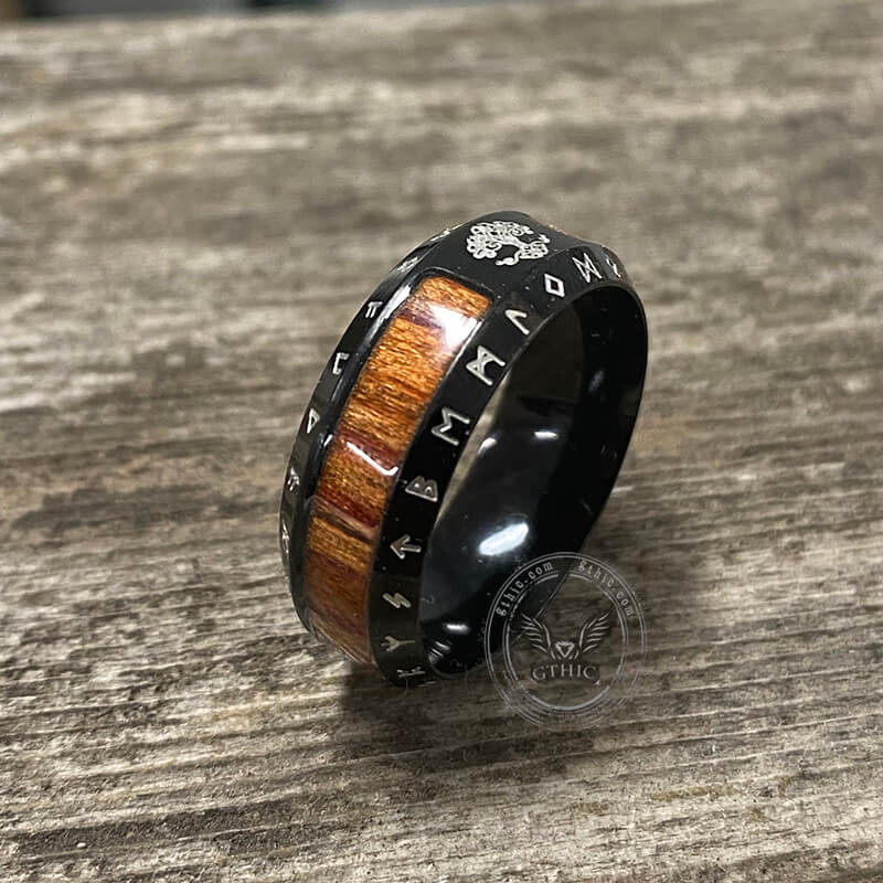 Viking Tree of Life Stainless Steel Wood Ring