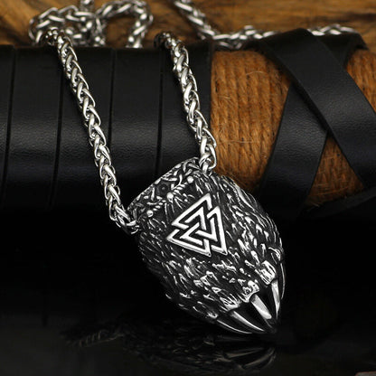 Viking Triangle Rune Bear Paw Stainless Steel Pendant