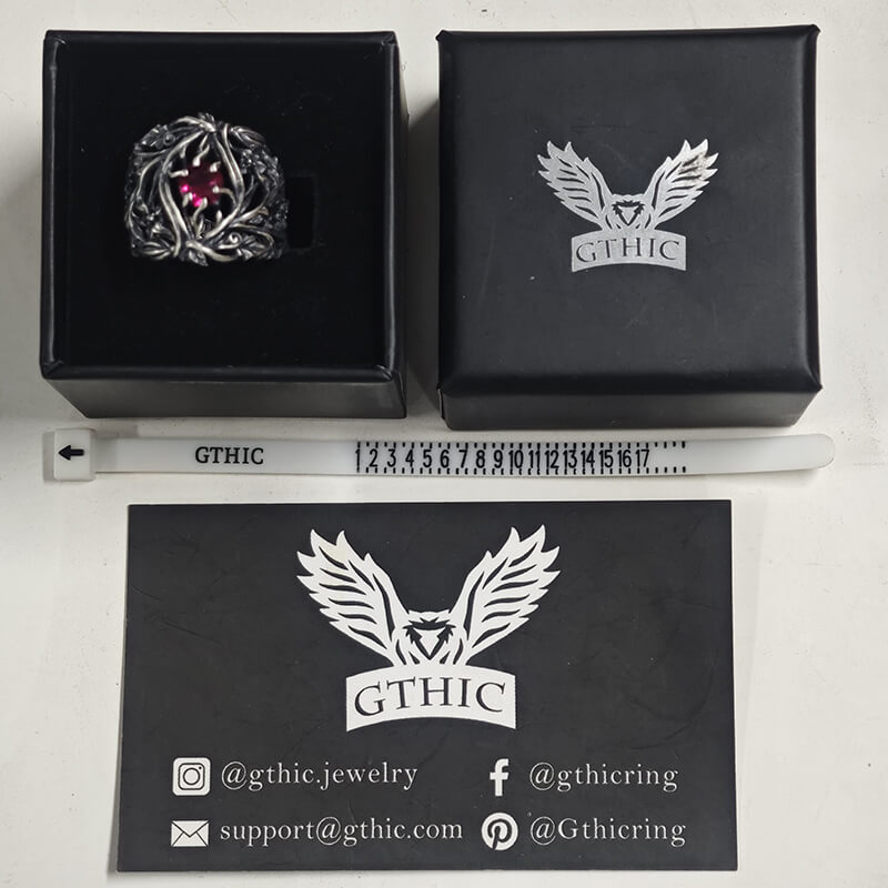 Vines Design Inlaid Gem Sterling Silver Ring