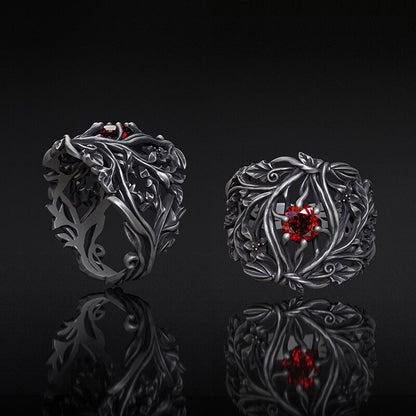 Vines Design Inlaid Gem Sterling Silver Ring