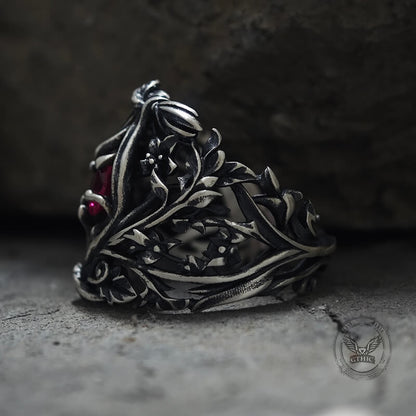 Vines Design Inlaid Gem Sterling Silver Ring