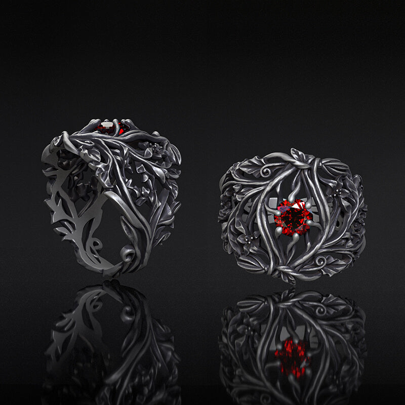 Vines Design Inlaid Gem Sterling Silver Ring