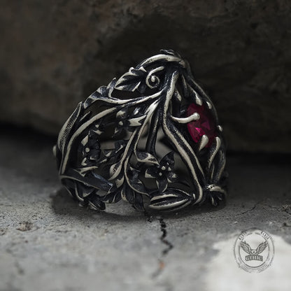 Vines Design Inlaid Gem Sterling Silver Ring