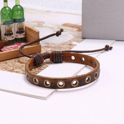 Brown Leather Bracelet / Adjustable Bangles for and