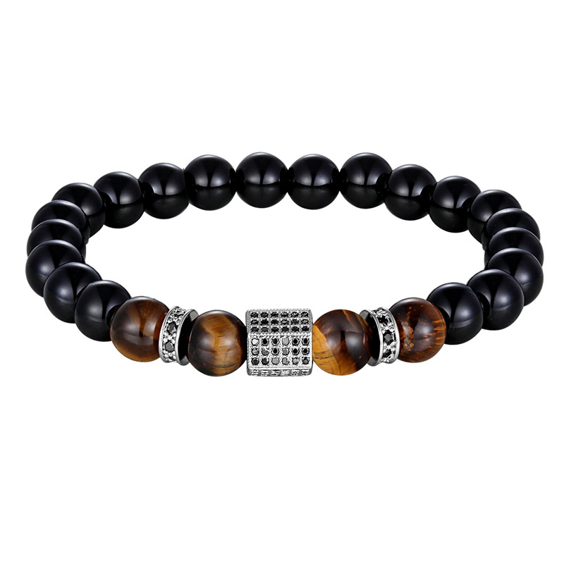 Cubic Zircon Bracelet for / Matte Onyx Stone and Tiger Eye Combination Jewelry