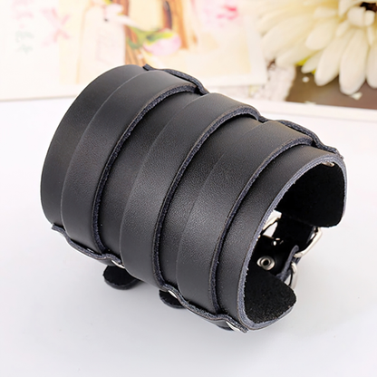 Genuine Leather Bracelet in Punk Style / Wide Cuff Charm Bracelet