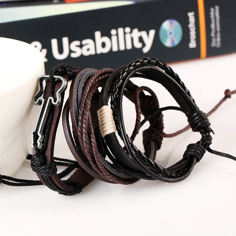 Genuine Leather With Guitar / Multi-layer Punk Bracelets With Braided Rope