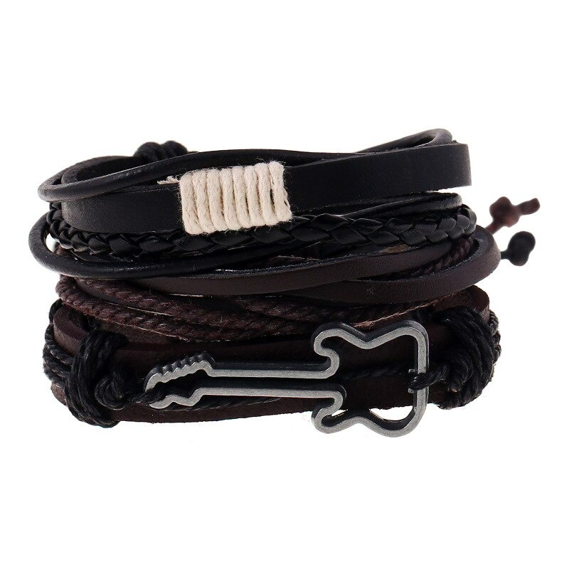 Genuine Leather With Guitar / Multi-layer Punk Bracelets With Braided Rope