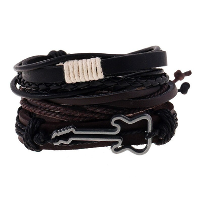 Genuine Leather With Guitar / Multi-layer Punk Bracelets With Braided Rope