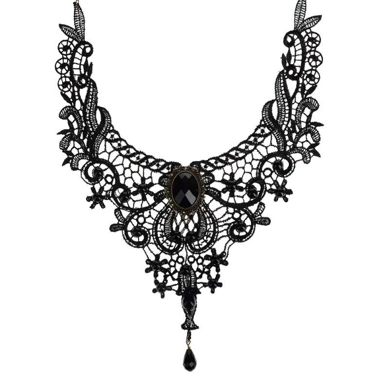 Gothic Necklace / Zinc Alloy Handmade Lace Necklace