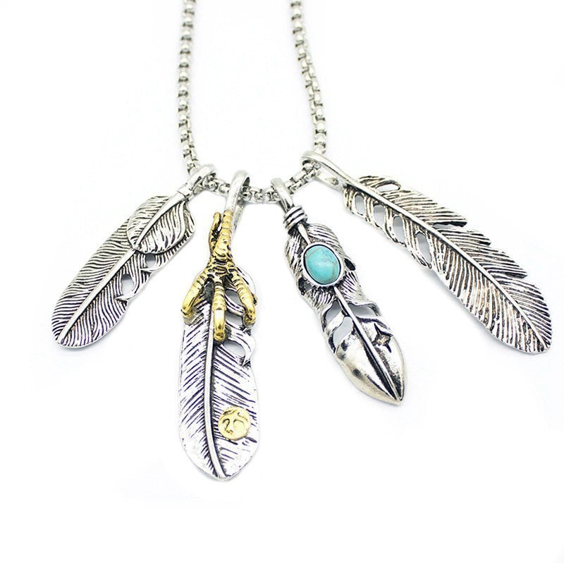 Leaf Long Pendant Necklaces Stainless Steel / Brave Feather in Alt Accessories