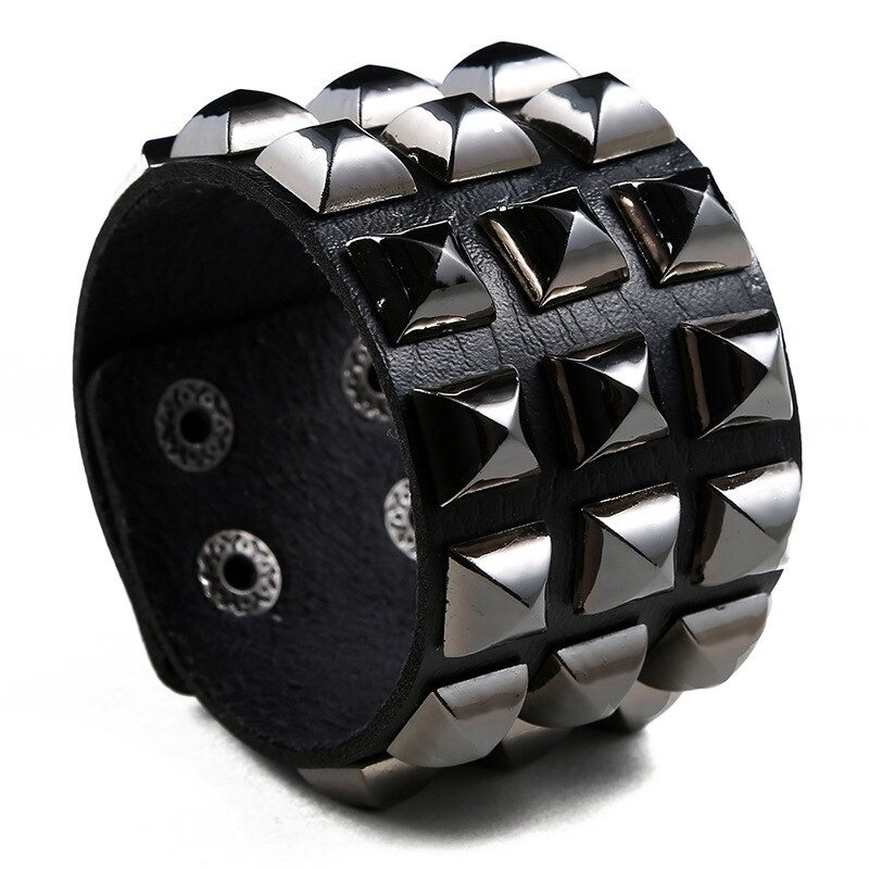 Leather Bracelet and / Wide Cuff Bracelet in Punk Rock Style
