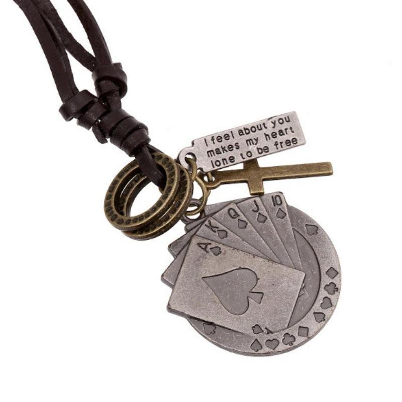 Leather Necklaces / Metal Poker Card Cross Chunky Pendant in Rock Style Jewellery