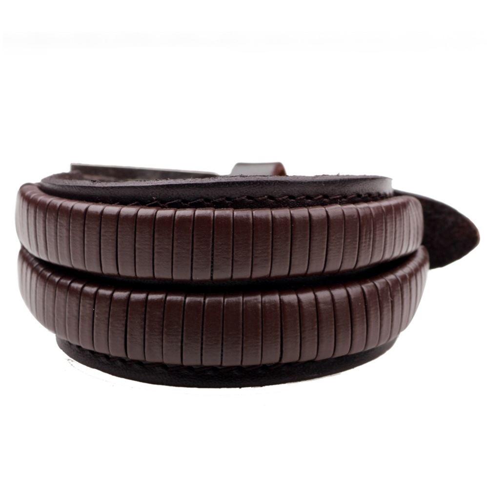 Leaves Bracelet Jewelry Black With Brown Genuine Leather Cuff Double Wide