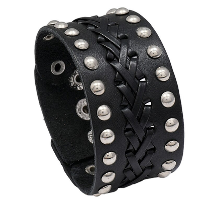 Male Genuine Leather Bracelet of Manual Weave / Wide Bangles in Punk Rock Style