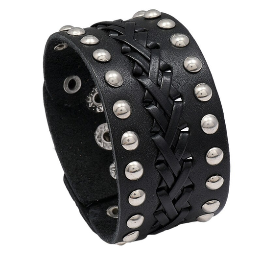 Male Genuine Leather Bracelet of Manual Weave / Wide Bangles in Punk Rock Style