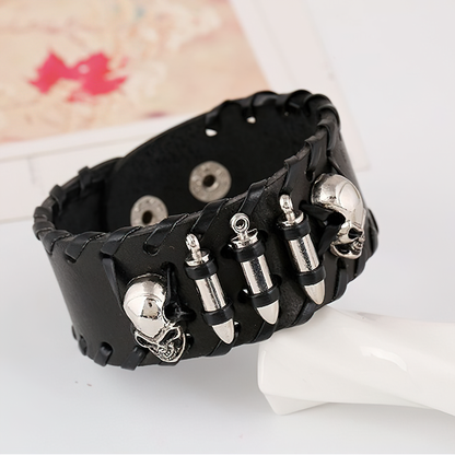 Metal Skull Leather Bracelet for and / Wide Bracelet