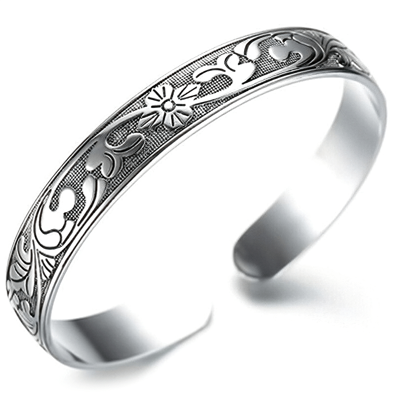Open Bangle With Pattern / Metal Bracelet in Silver Color / Jewelry