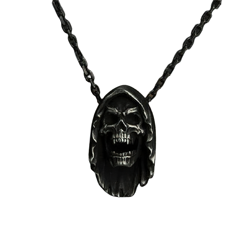 Pendant Skeleton Skull in Hood / Stainless Steel Necklace / Goth Jewelry